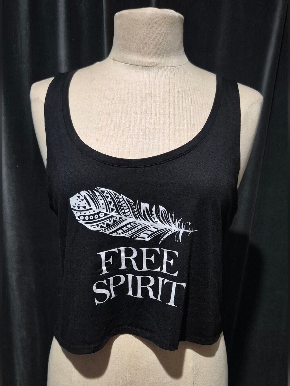 Free Spirit Black Tank Top with Feather Graphic - Petite (Box A)